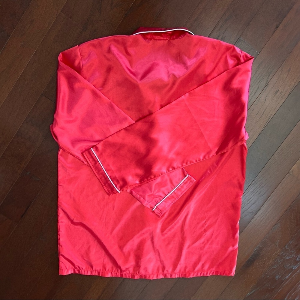 Red Satin Pajama Set long sleeve top size large pants medium - Picture 5 of 10